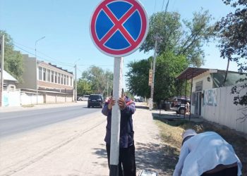 Ордабасы ауданында полицейлермен жол белгілері жаңартылуда