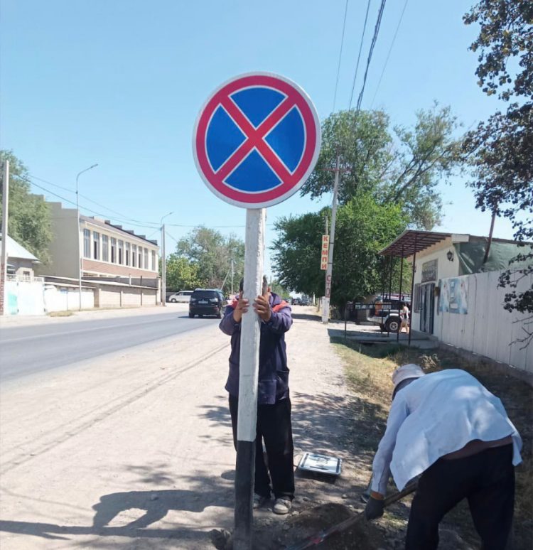 Ордабасы ауданында полицейлермен жол белгілері жаңартылуда